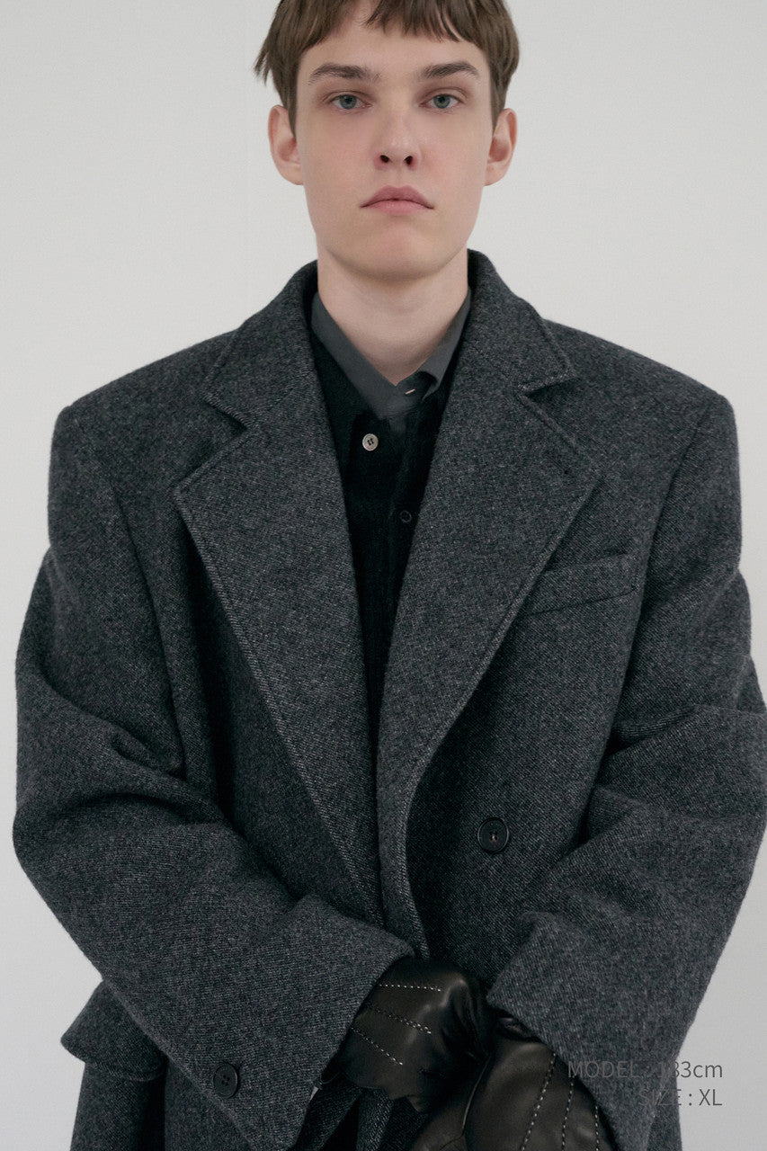 Dunst Unisex Loose Double-Breasted Coat Charcoal Melange