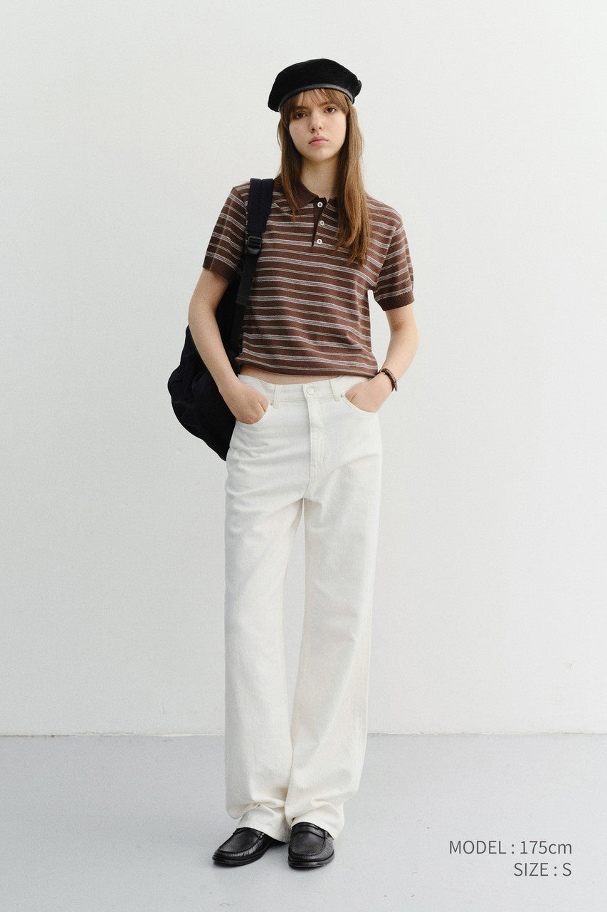 Dunst Unisex Striped Polo Knit Brown Mint