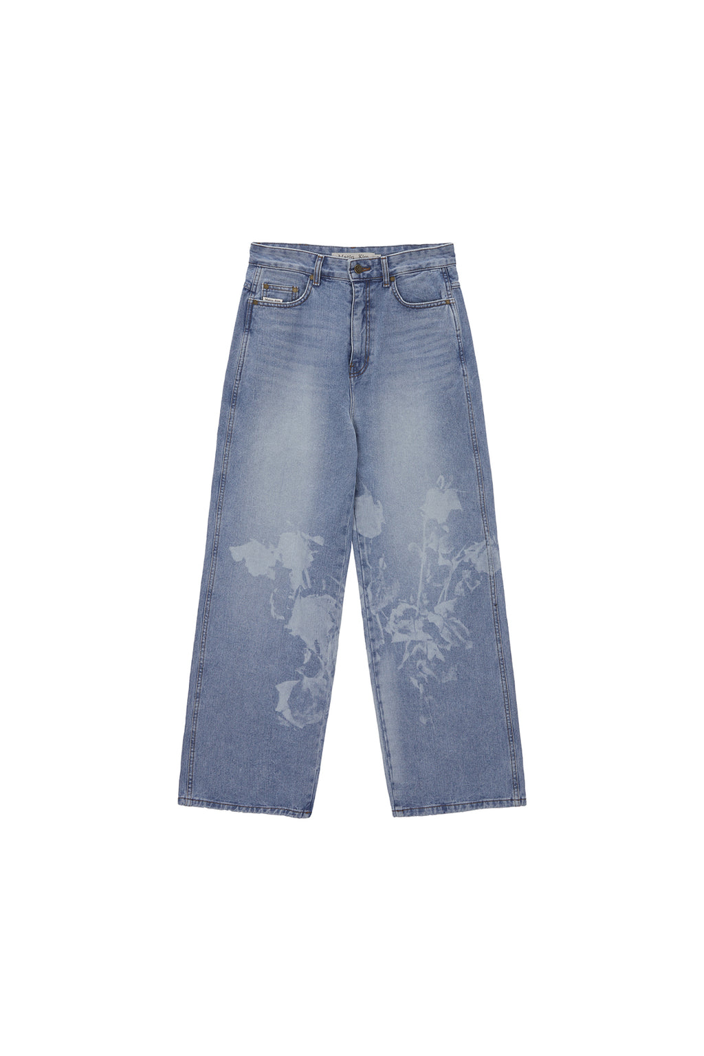 Matinkim Flower Printed Denim Pants IN Light Blue