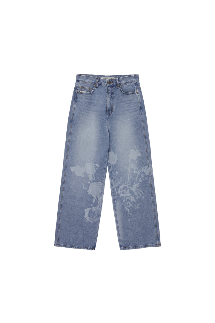 Matinkim Flower Printed Denim Pants IN Light Blue