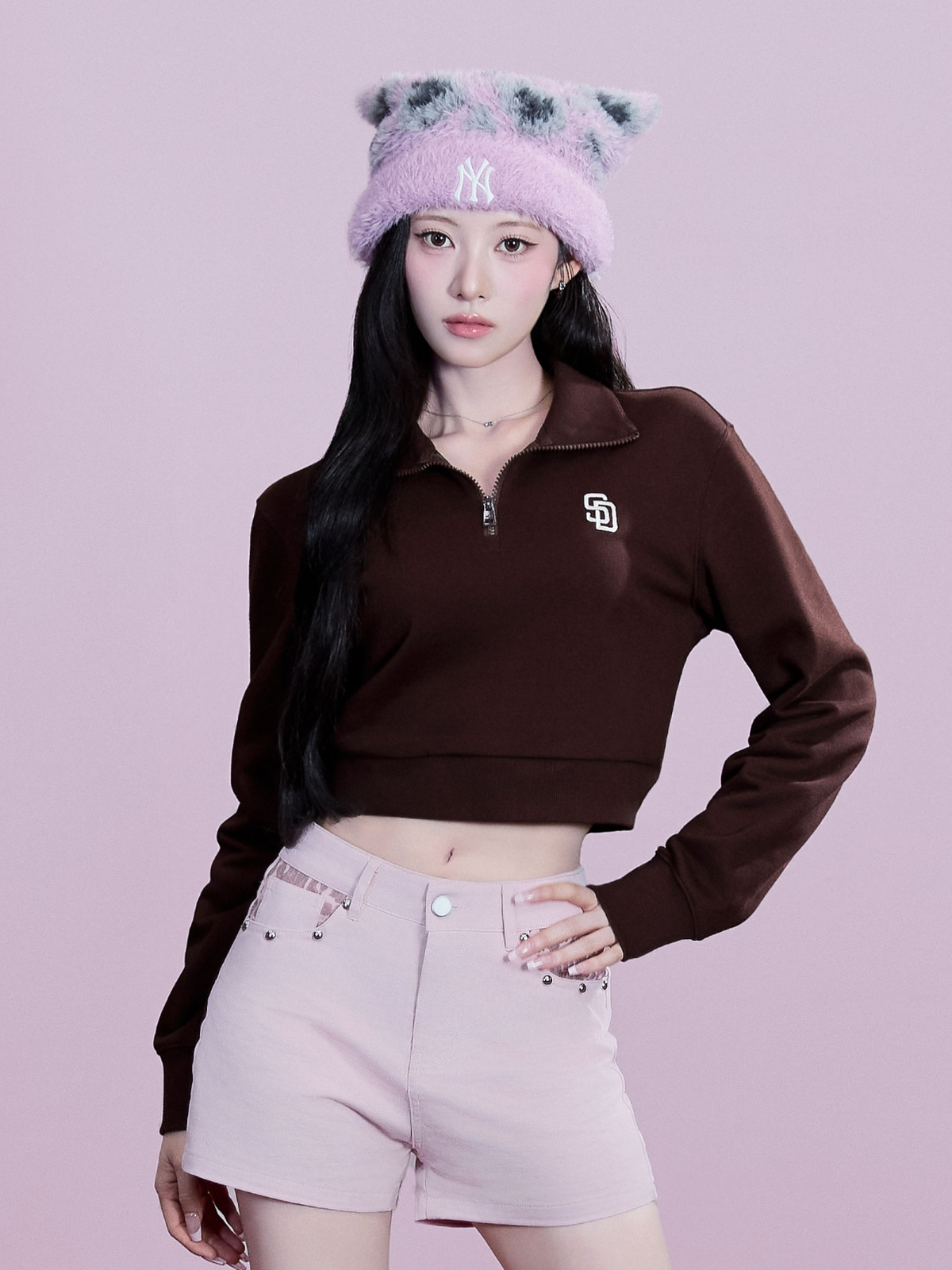 Mlb Basic Small Logo Half Zip Up Sweatshirt