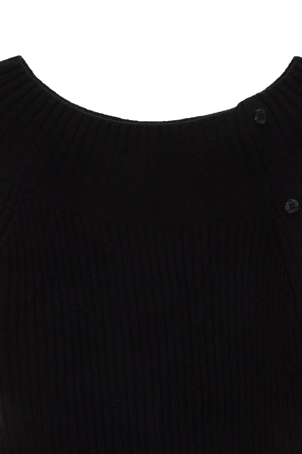 [matinkim] ONE SHOULDER BUTTON POINT KNIT DRESS IN BLACK