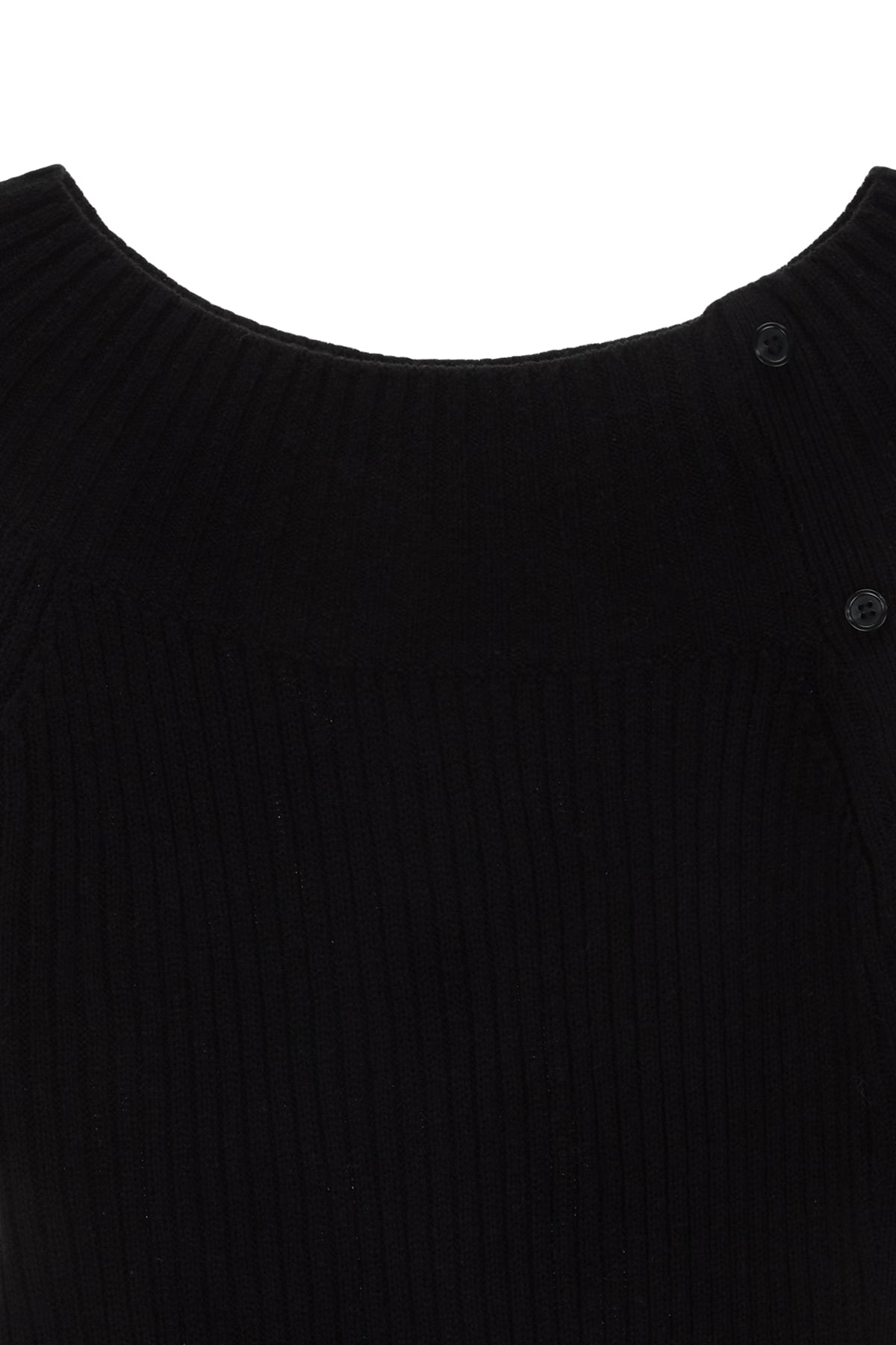 [matinkim] ONE SHOULDER BUTTON POINT KNIT DRESS IN BLACK