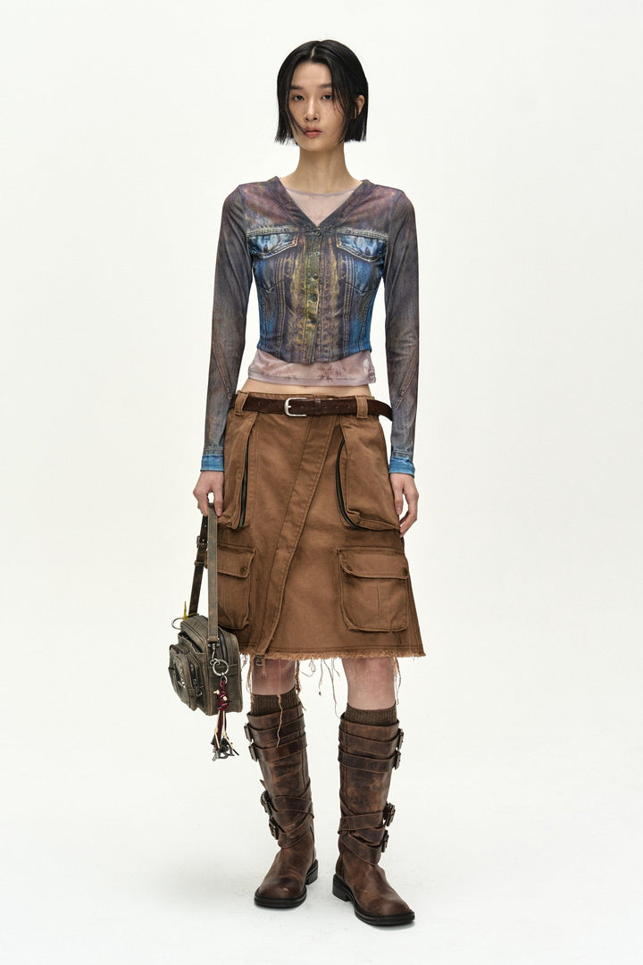 Andersson Bell Trompe L'Oeil Denim Layered Tattoo Top