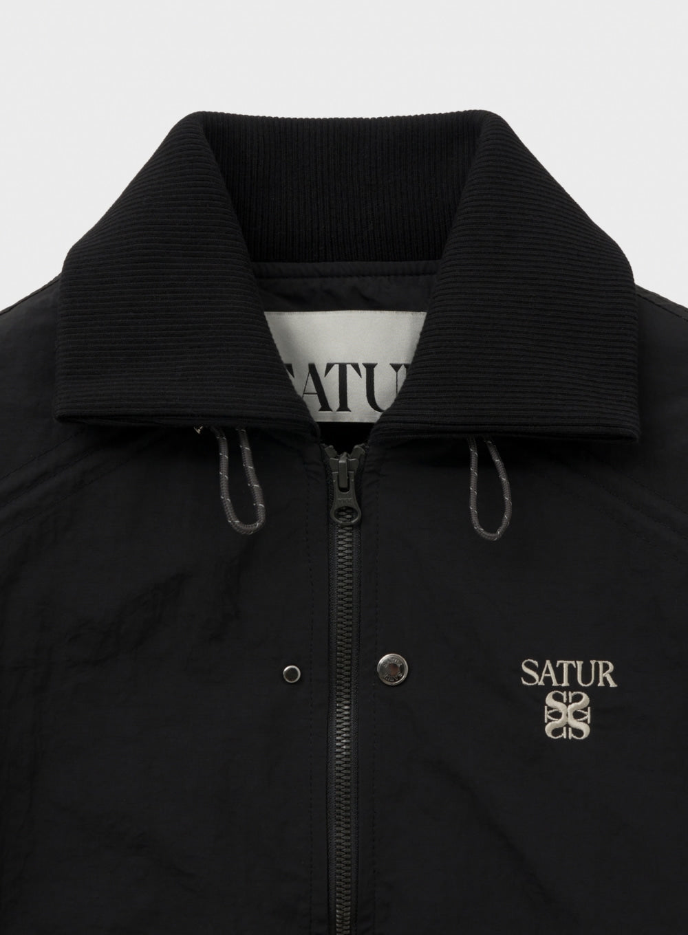 [satur] (W) Maron Nylon Crop Bomber Jacket - Black