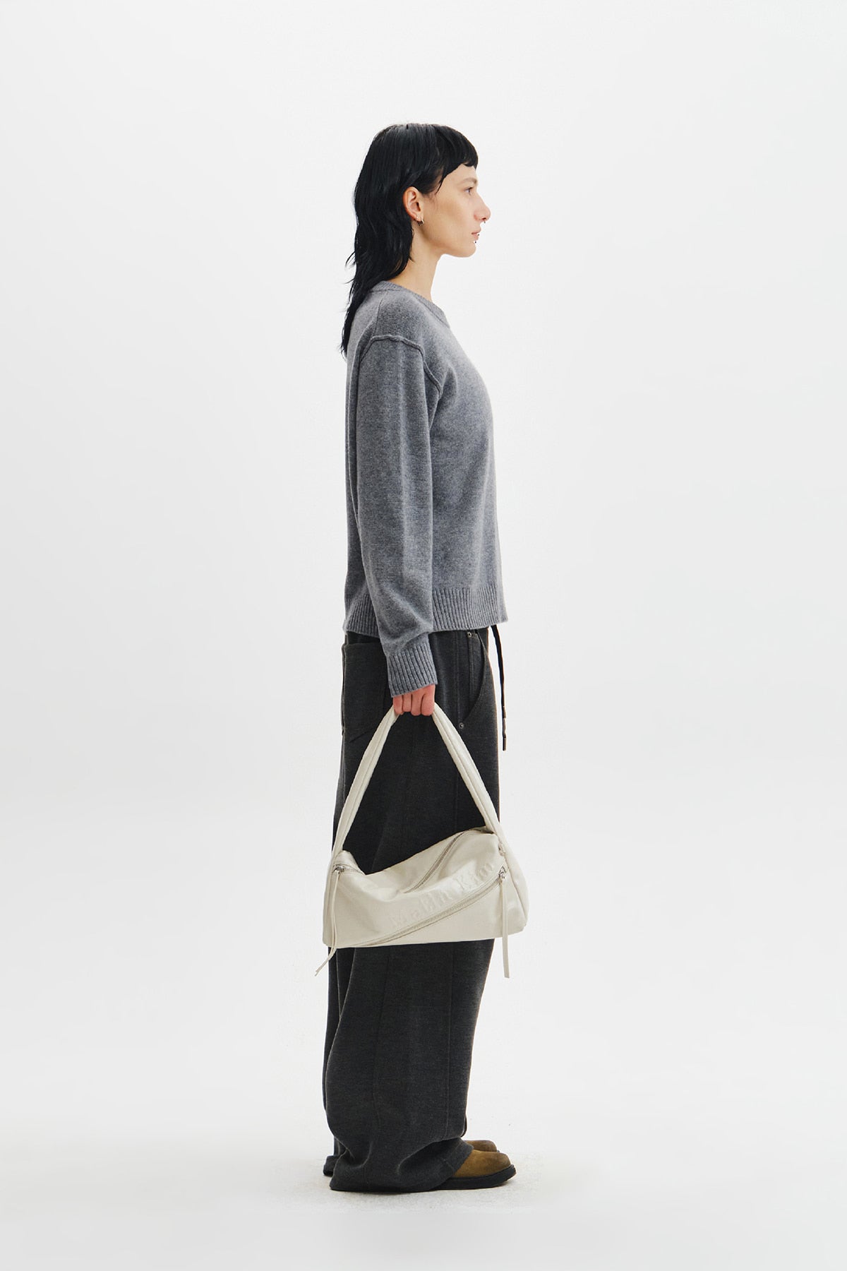 Matinkim Padded Diagonal Zipper Bag IN Ivory