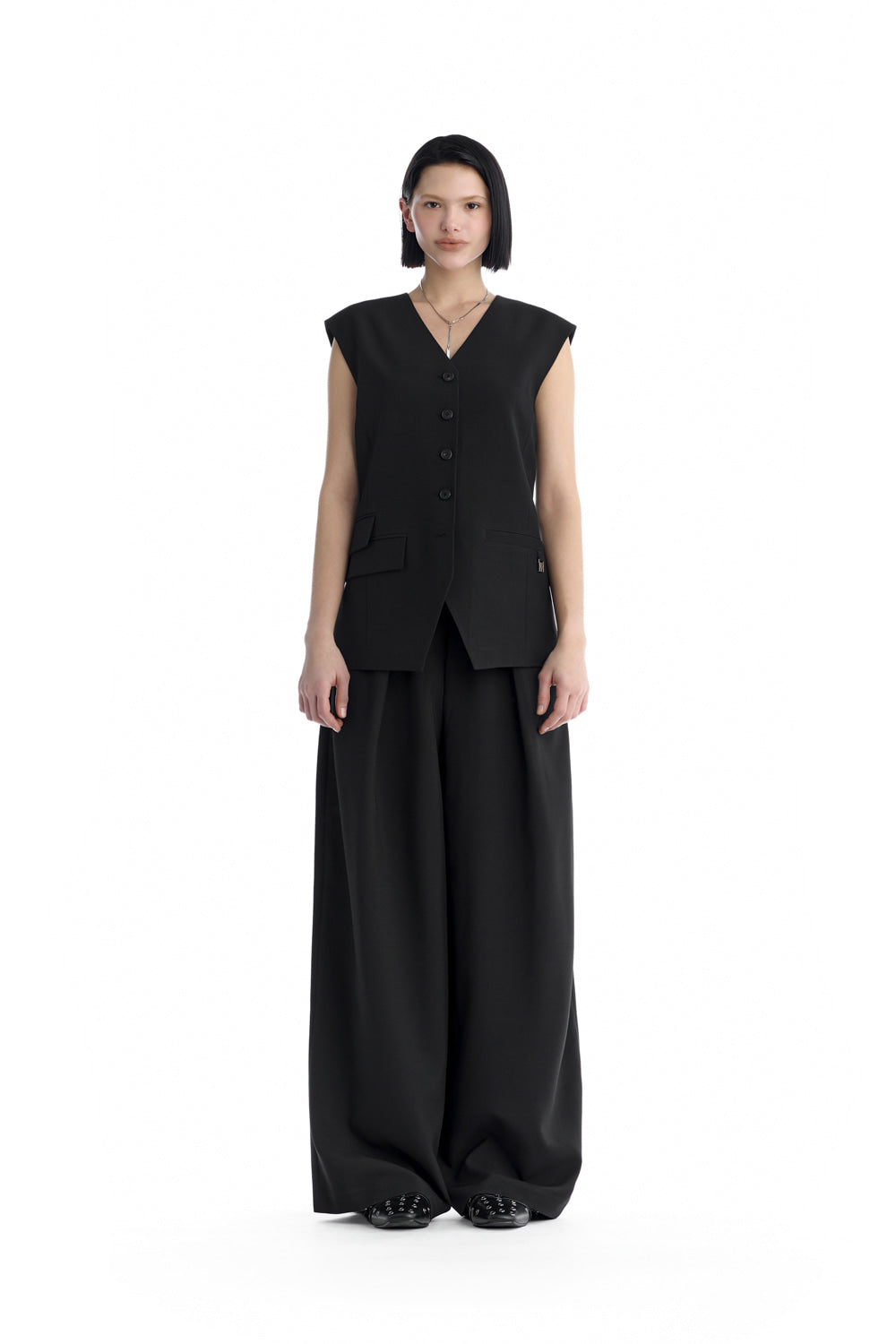 Treemingbird Minimal Button-Detail Set-Up Vest Black