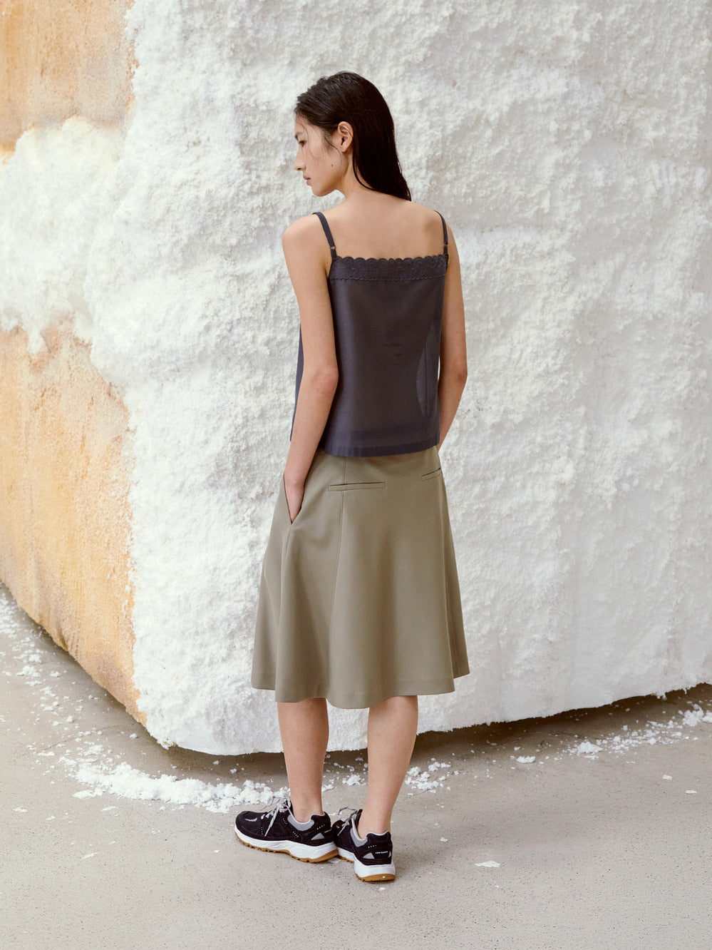 Low Classic See-Through Lace Sleeveless Charcoal