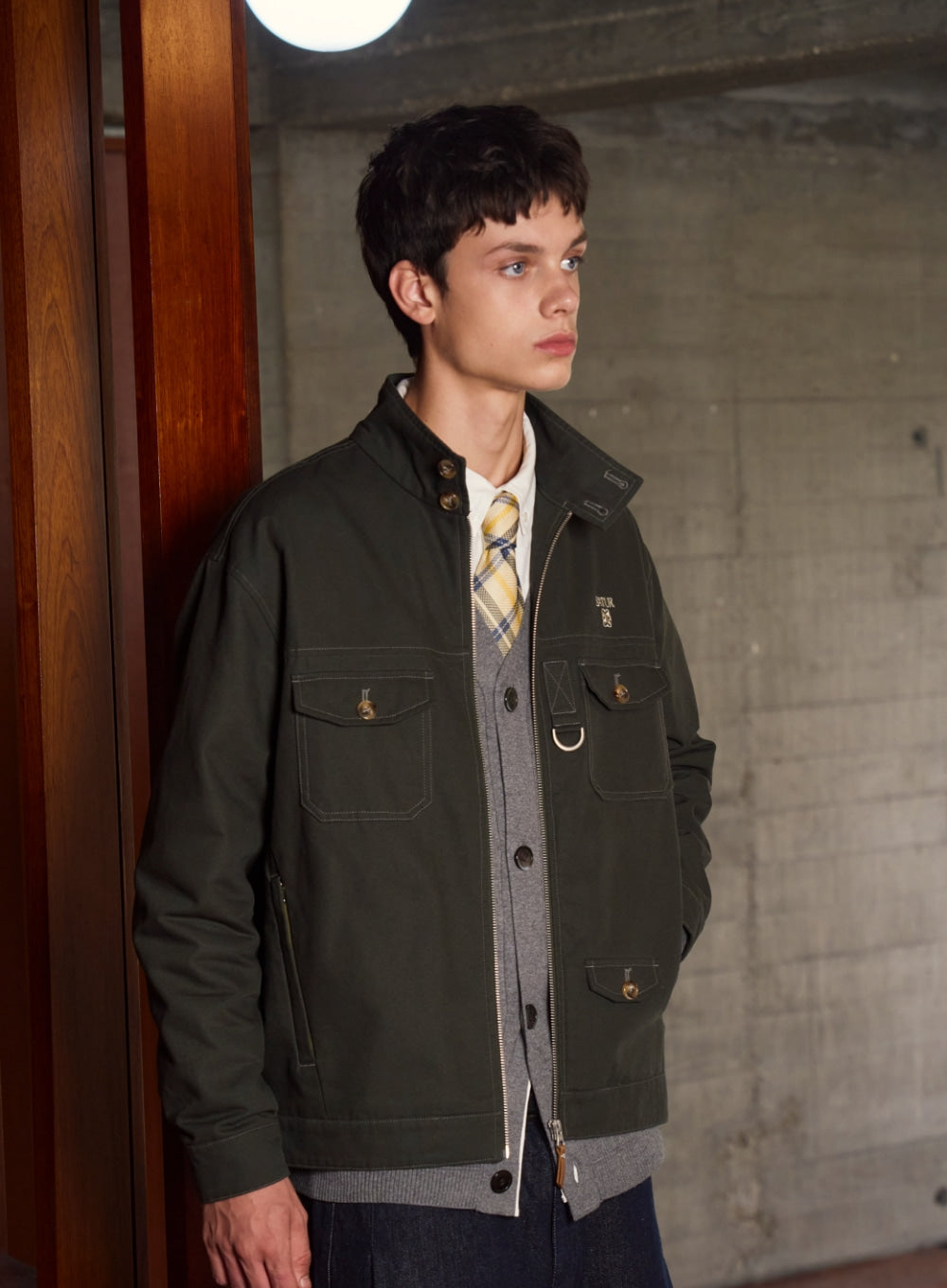 Satur High Neck Workwear Jumper - Khaki
