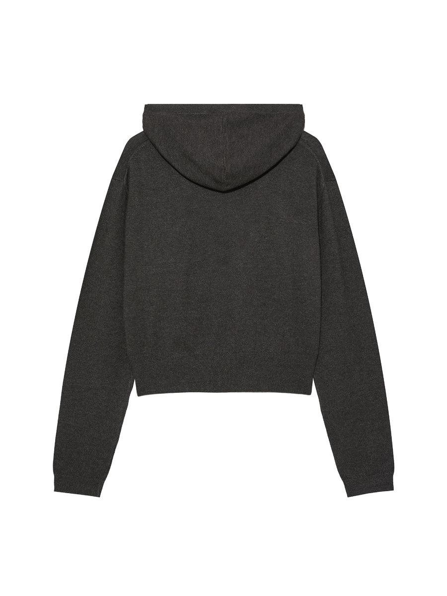 GLOWNY G Hug V-Neck Knit Hoodie (Charcoal)