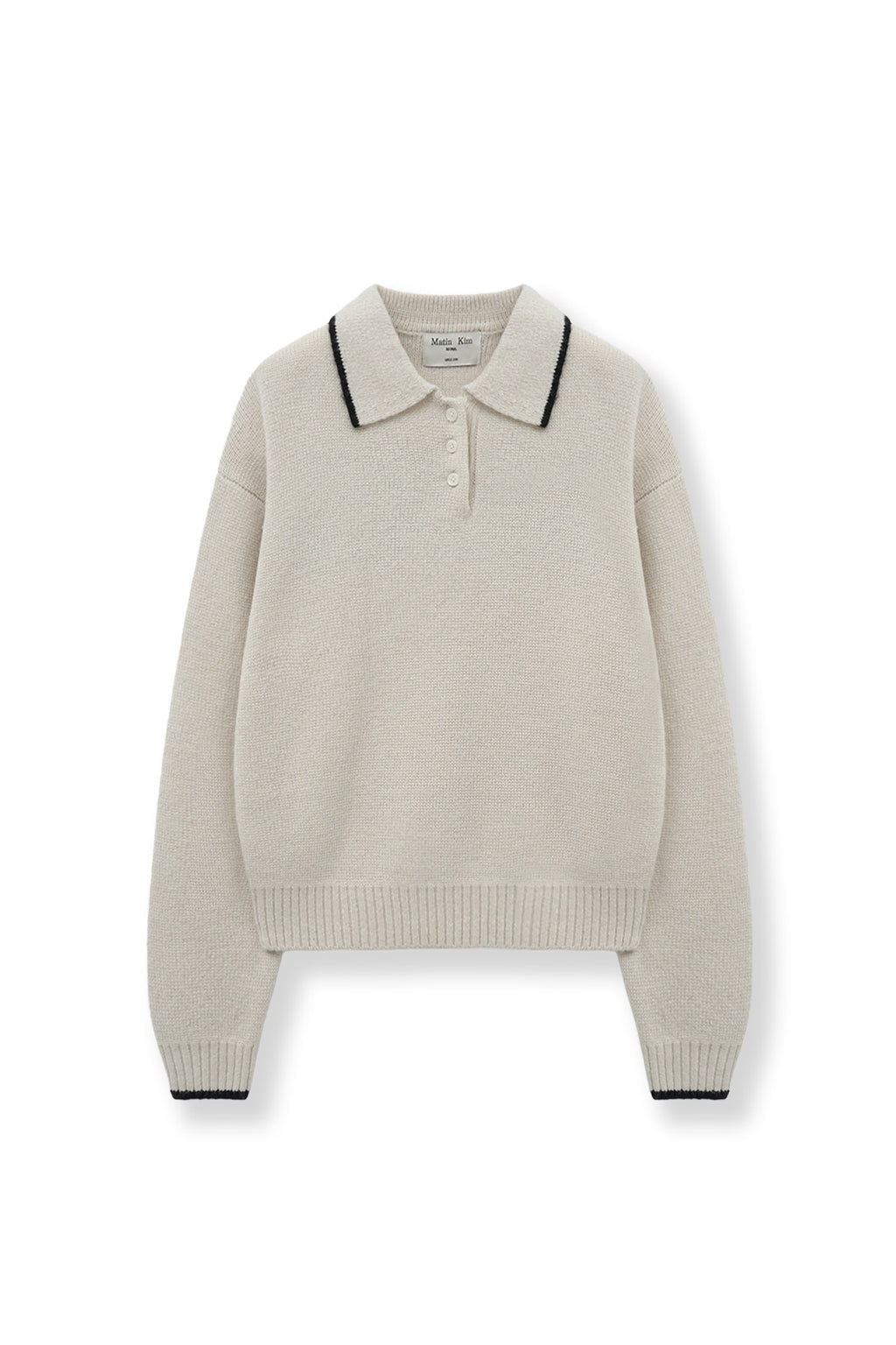 [matinkim] BACK LOGO COLLAR KNIT TOP FOR WOMEN IN IVORY