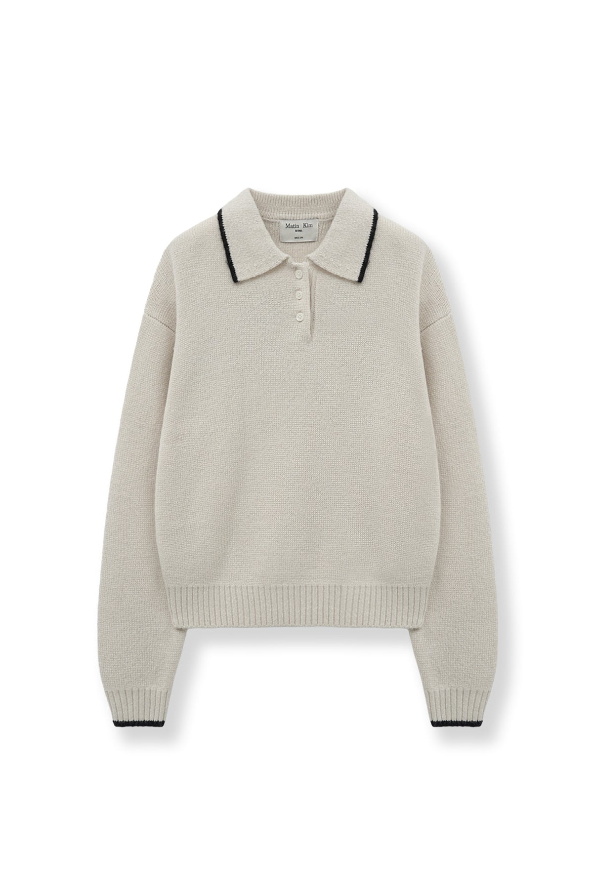 [matinkim] BACK LOGO COLLAR KNIT TOP FOR WOMEN IN IVORY