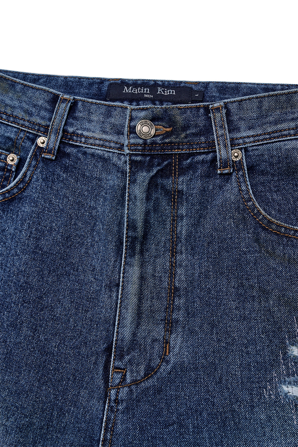 Matinkim Destroyed Vintage Wide Denim Pants For Men IN Blue