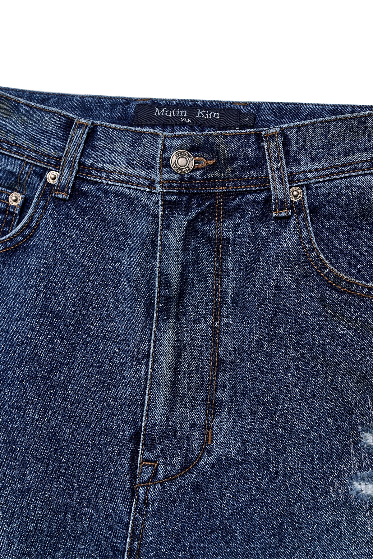 [matinkim] DESTROYED VINTAGE WIDE DENIM PANTS FOR MEN IN BLUE