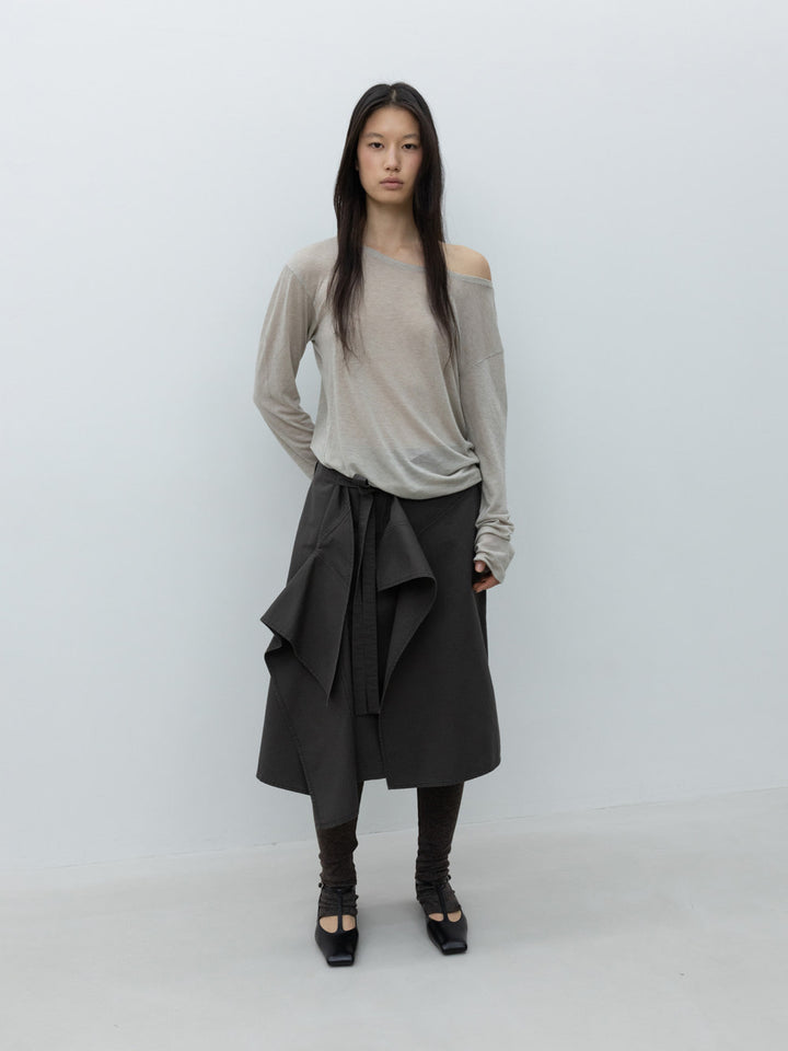 Low Classic Draped Wrap Cotton Skirts Charcoal