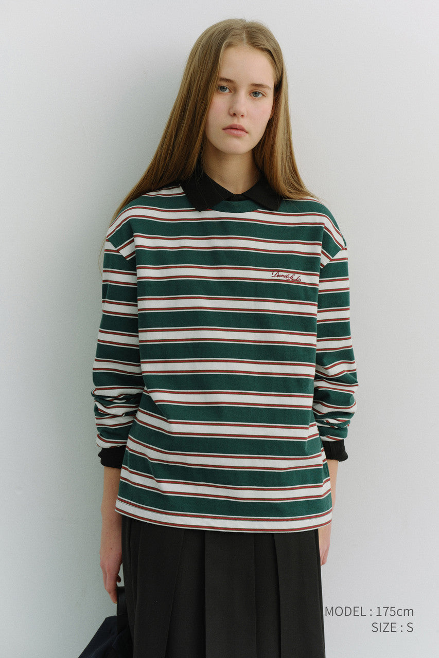 Dunst Unisex Striped T-Shirt Green Stripe