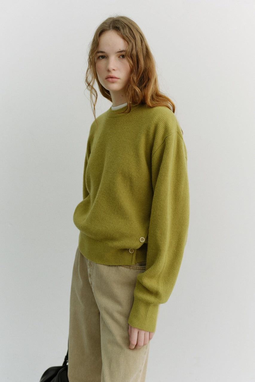 Dunst Unisex Buttoned Crewneck Sweater Olive