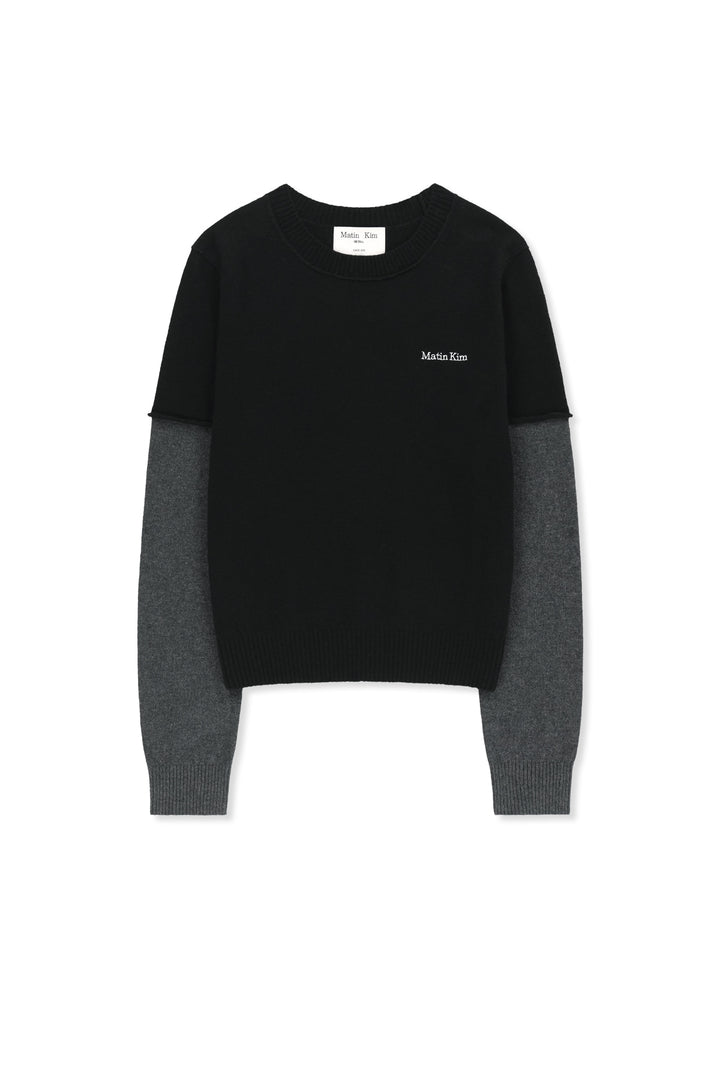 Matinkim Cashmere Blended Two Tone Knit Pullover IN Black