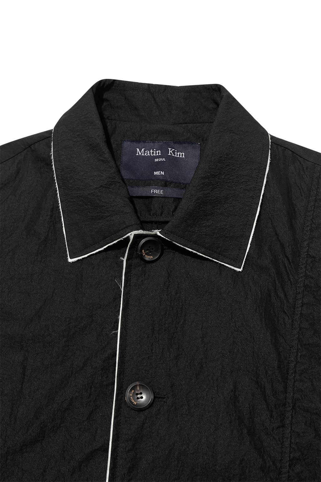 [matinkim] BACK LOGO POINT NYLON LONG COAT FOR MEN IN BLACK