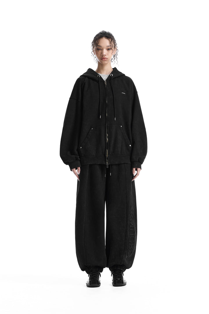 Treemingbird Embossed Logo Set-up Zip-up Hoodie Black