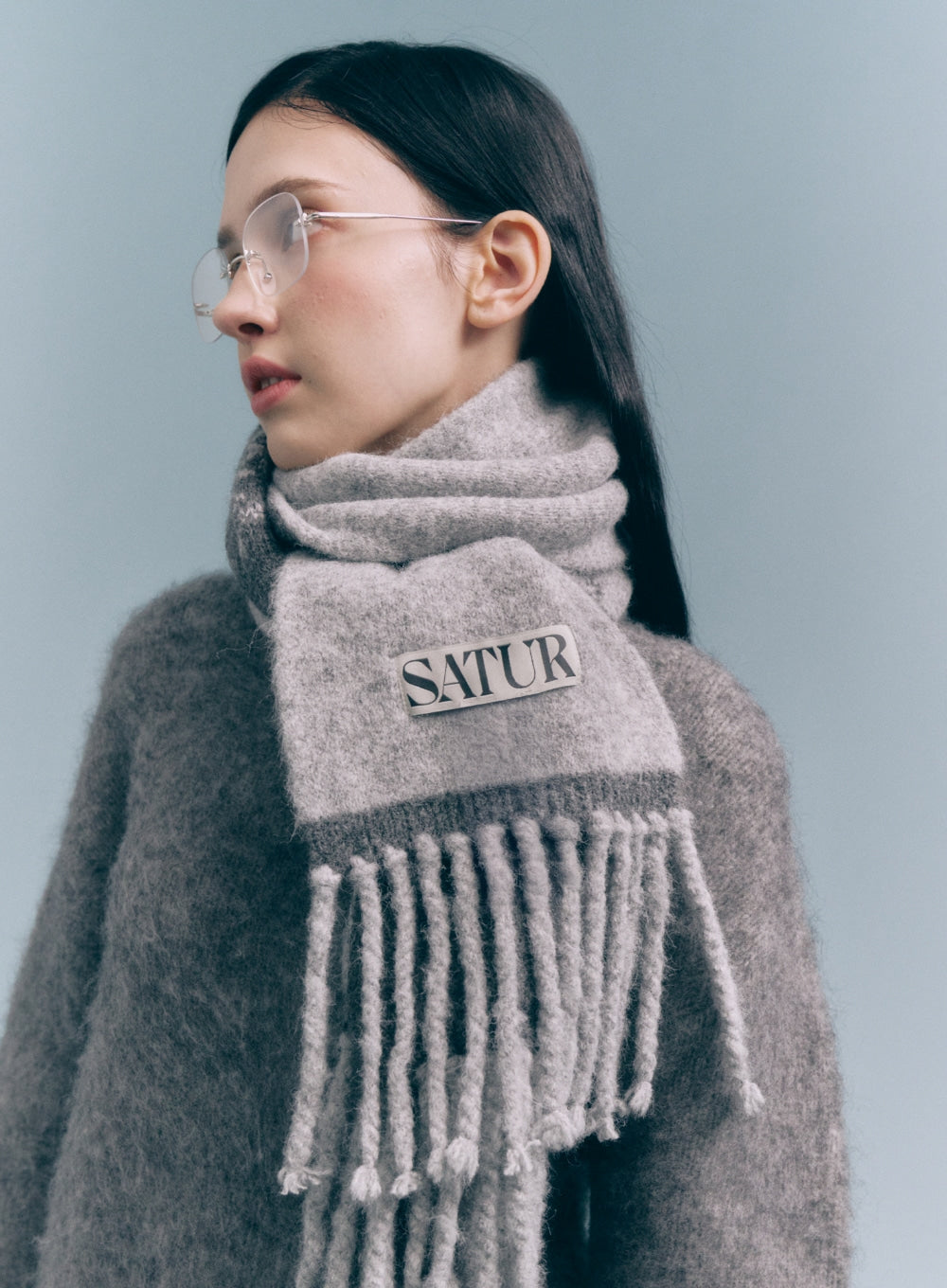 [satur] Nordic Intarsia Knit Muffler - Gray