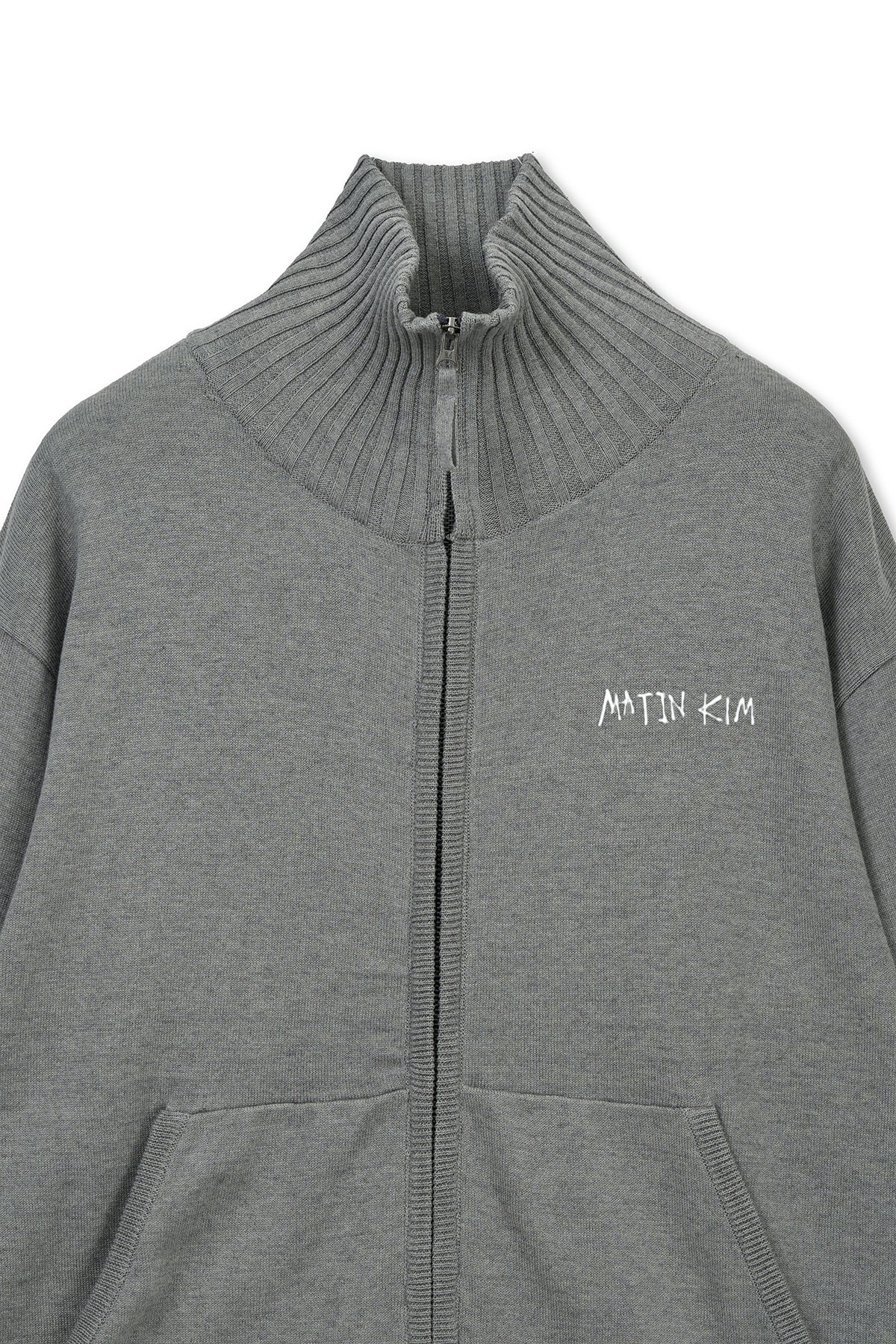 Matinkim High Neck Embroidered Logo Zip UP For Men IN Grey