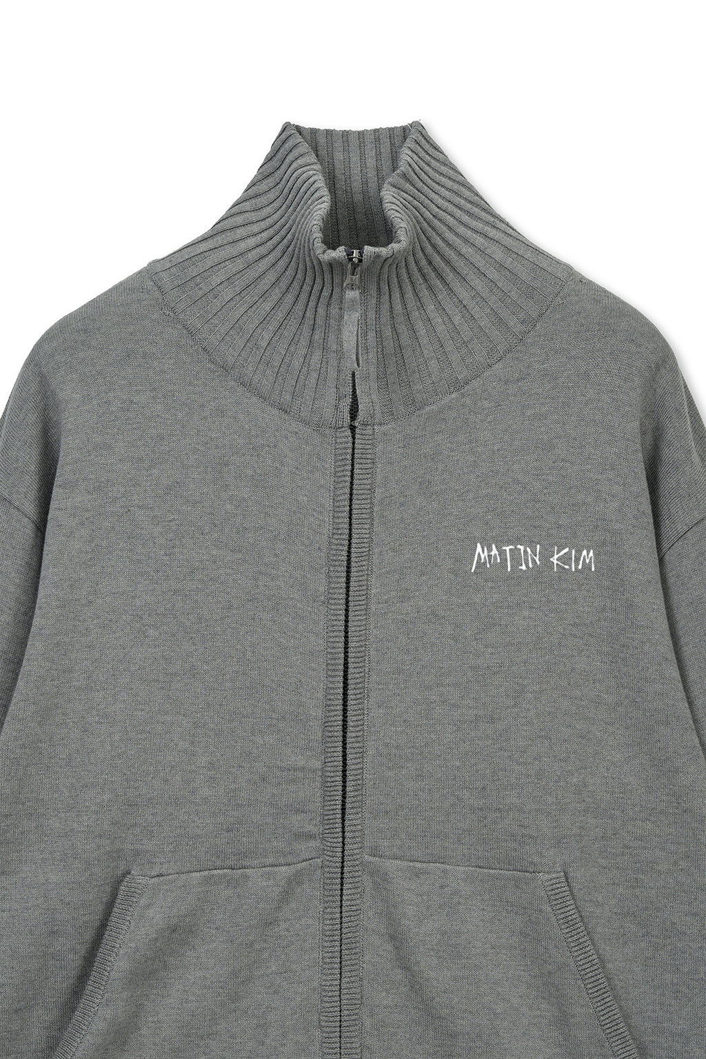 Matinkim High Neck Embroidered Logo Zip UP For Men IN Grey