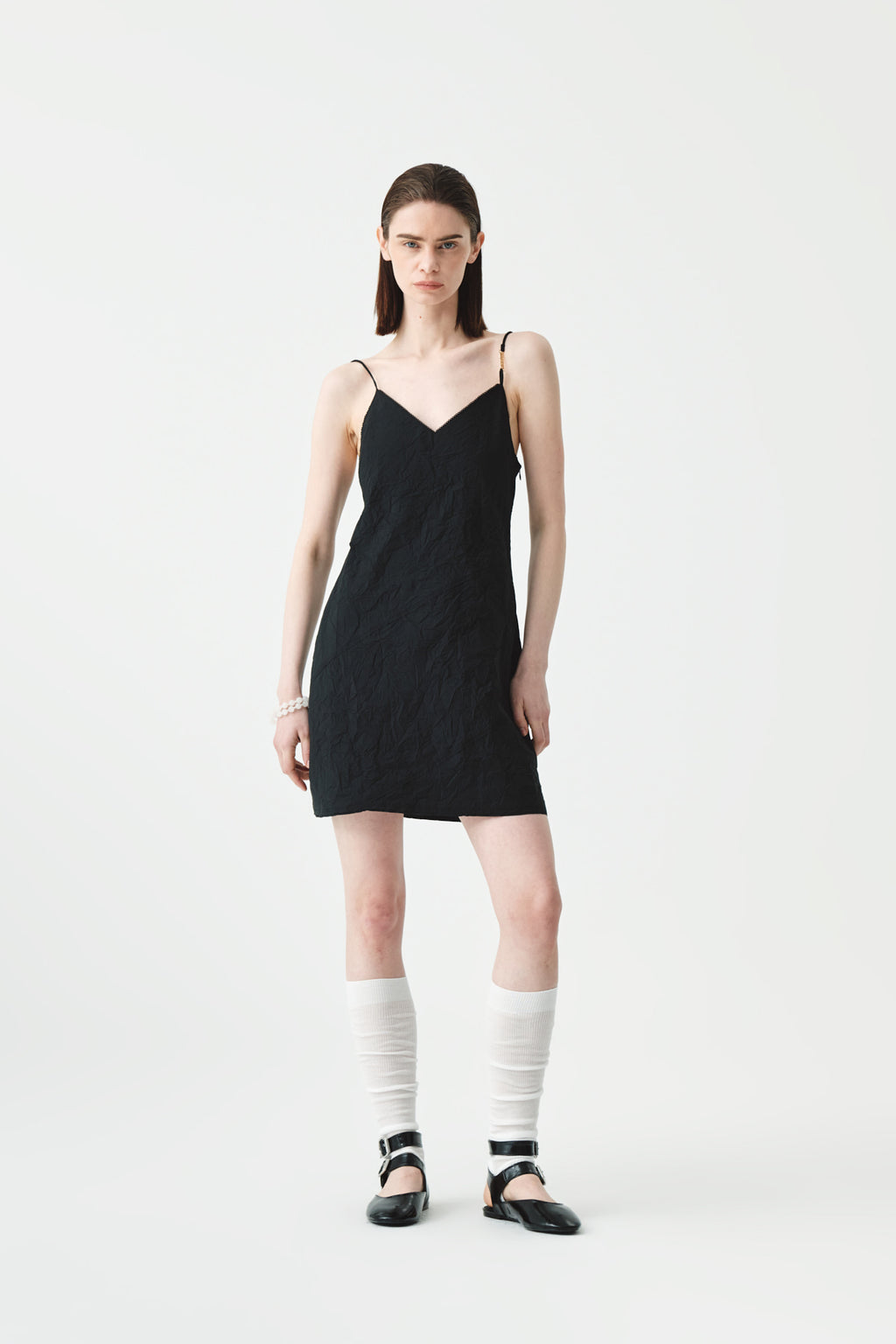Matinkim Matin Kim Logo Charm Point Crinkle Mini Dress IN Black