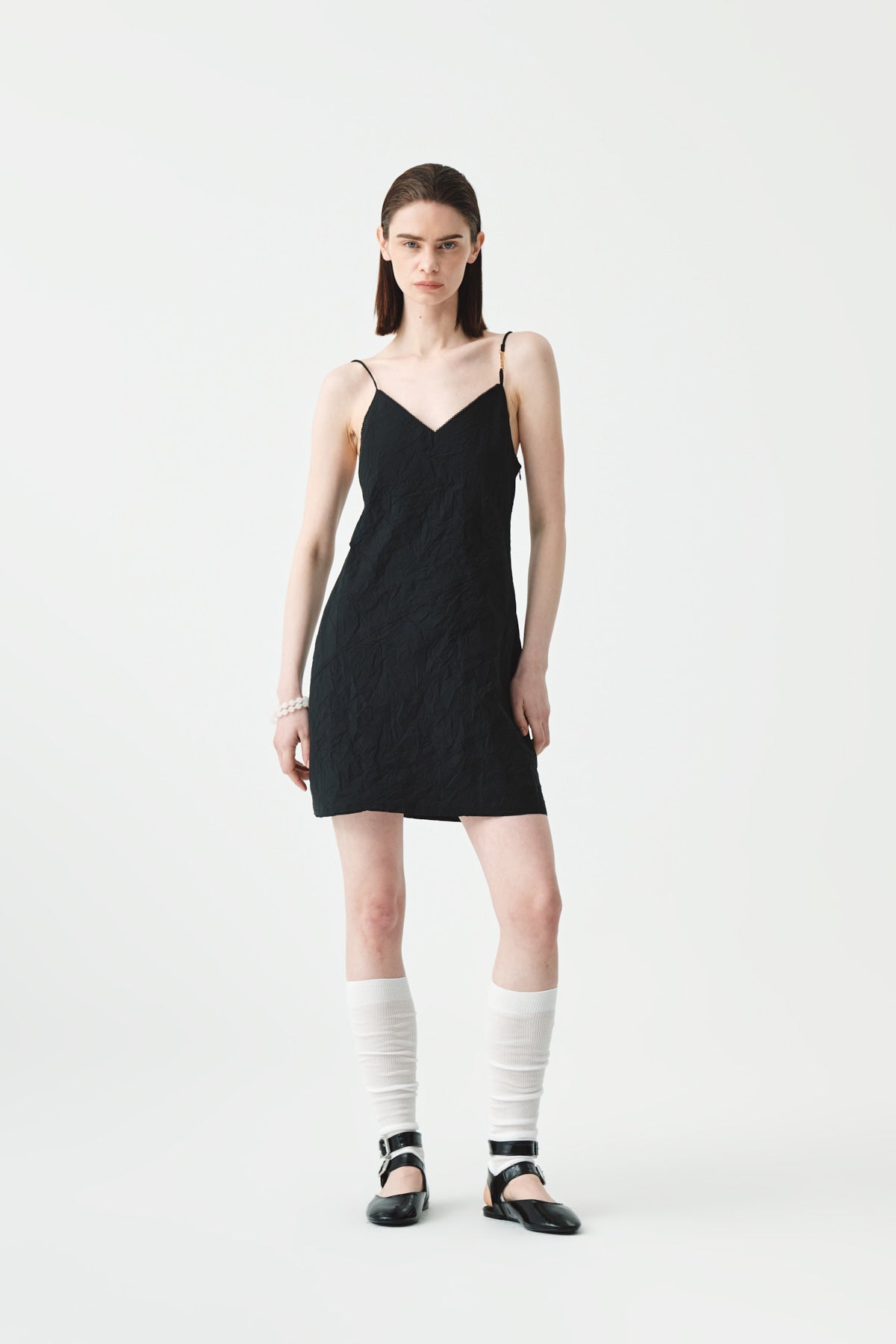 Matinkim Matin Kim Logo Charm Point Crinkle Mini Dress IN Black