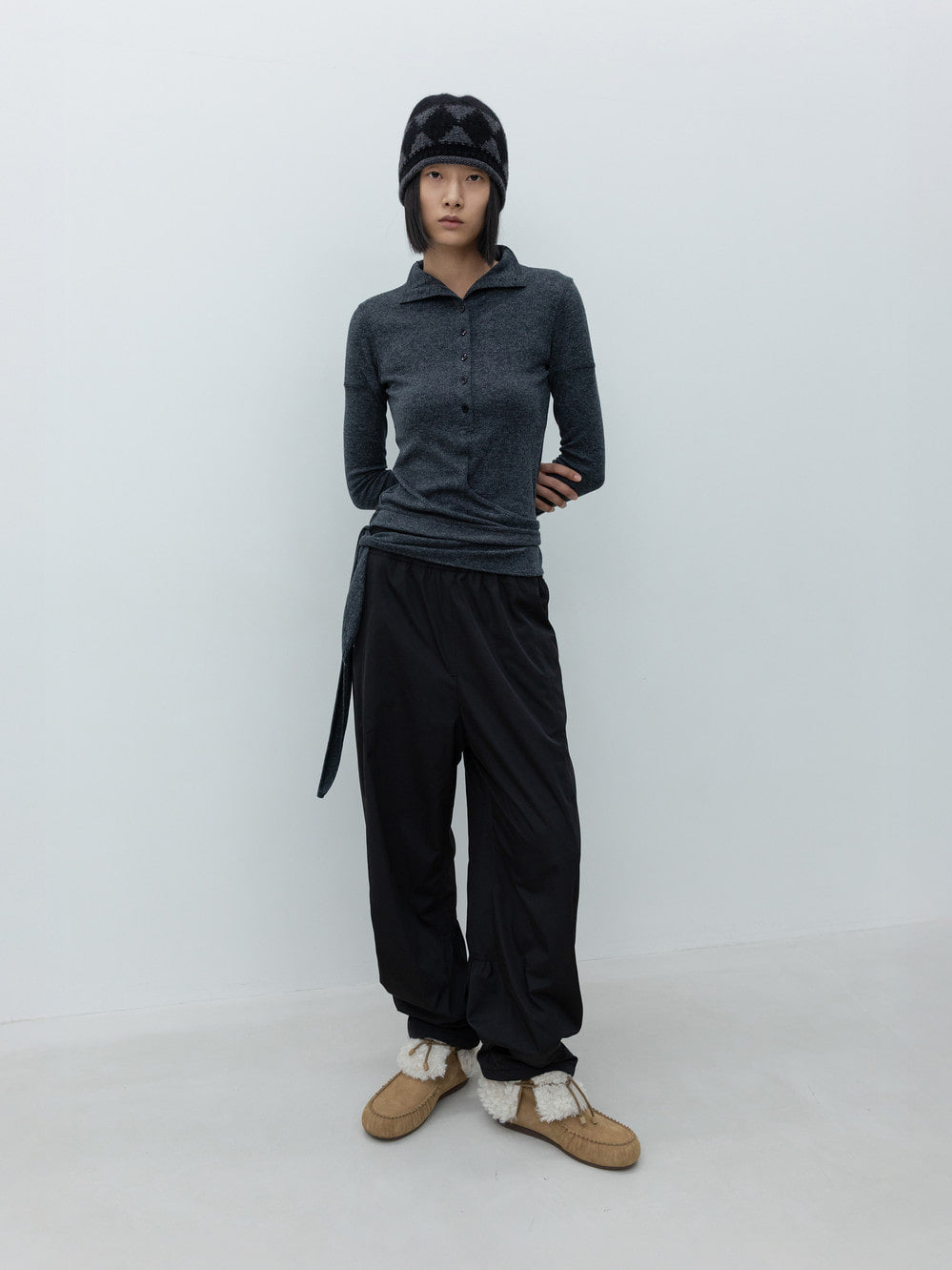 Low Classic Fleece-Lined Volume-Leg Pants Black