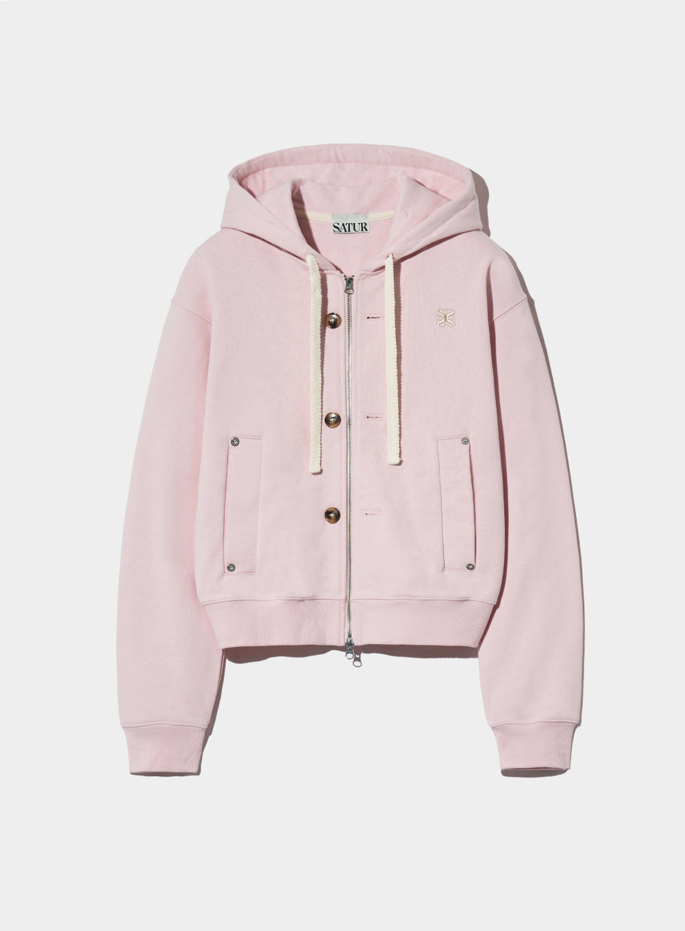 [satur] (W) Teo Cotton All Day Hood Zip-Up - Pale Pink