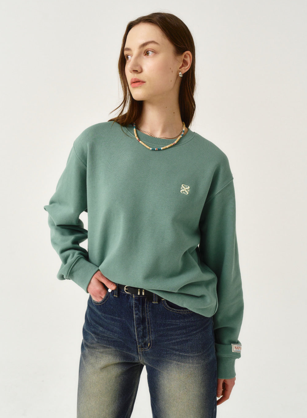 [satur] (W) Loren Classic Logo Basic Sweatshirt - Sage Green
