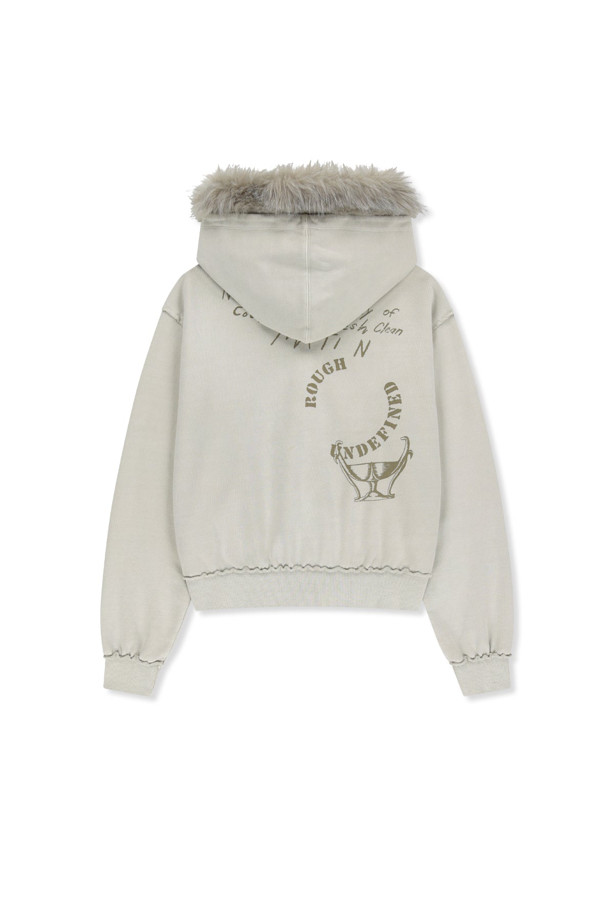 Matinkim Vintage Graffiti Fur-Trim Hoody Zip UP IN Light Beige