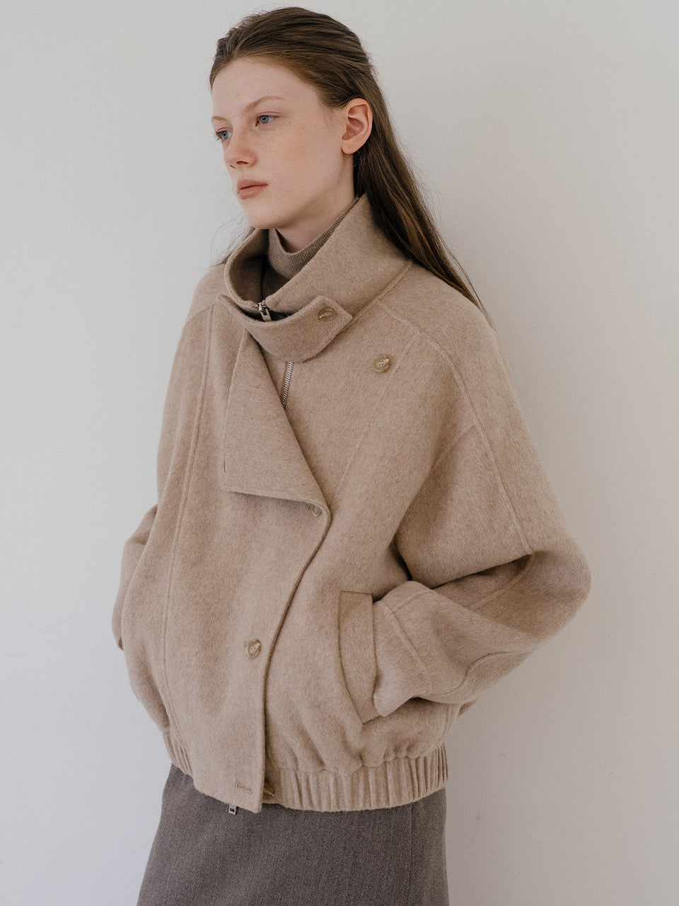 Tillidie Wool handmade crop jacket Beige