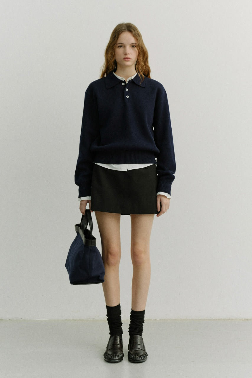 Dunst Unisex Cashmere Collared Sweater Navy