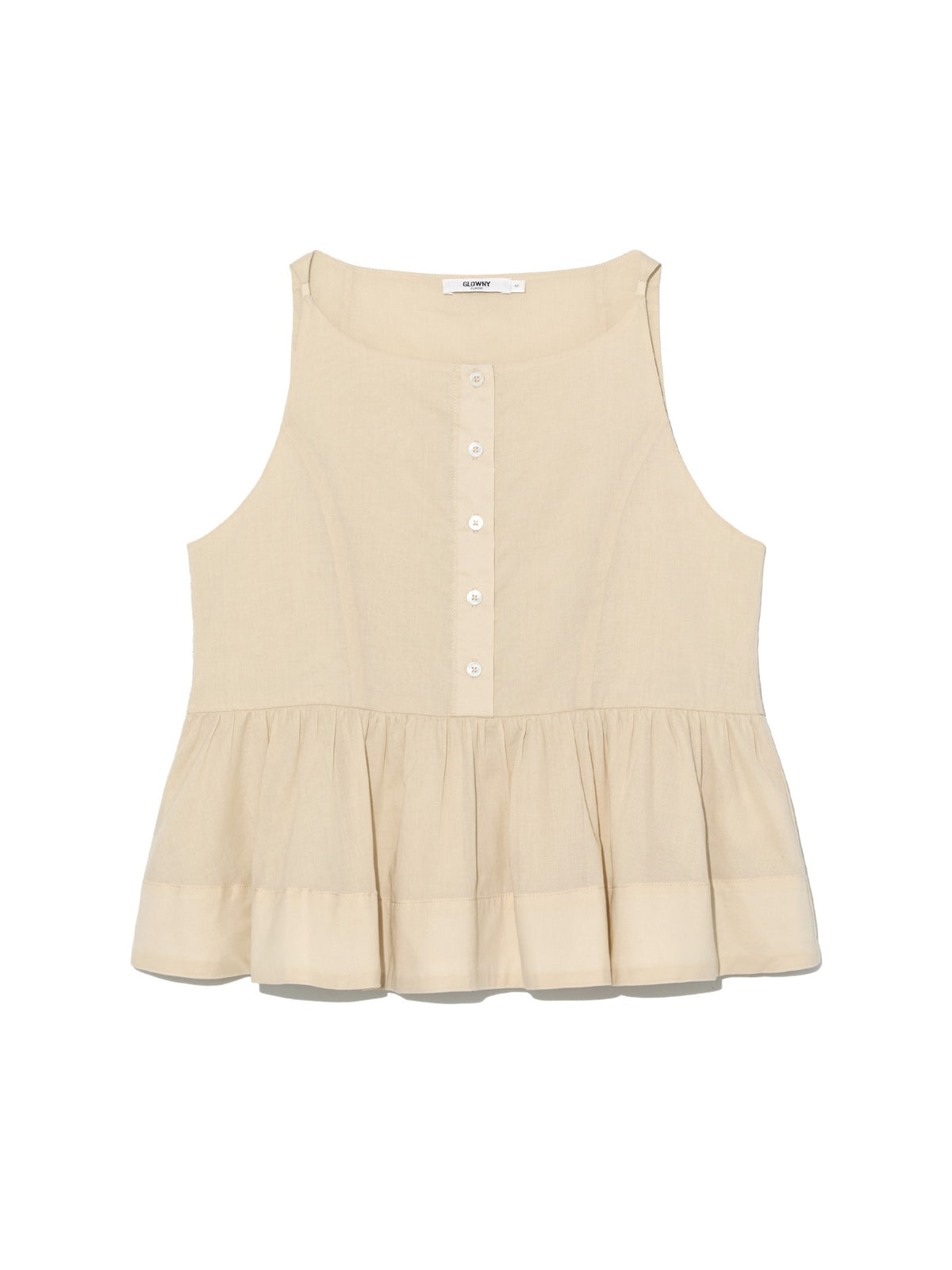 GLOWNY G Ruffled Button Blouse (Beige)