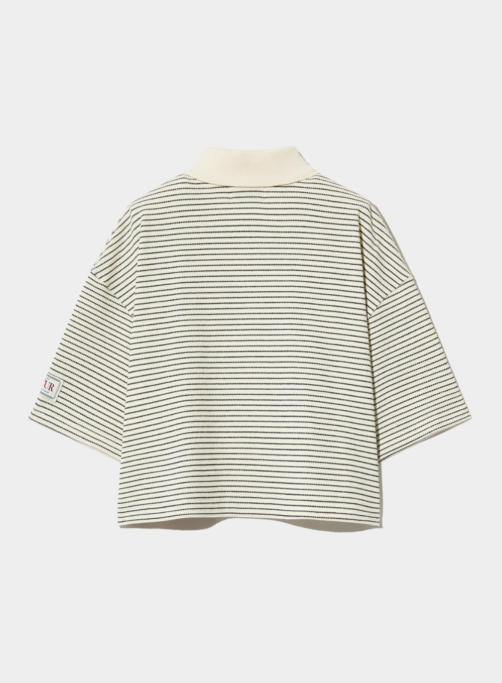 [satur] (W) Stripe Collar T-Shirt - Ivory Black