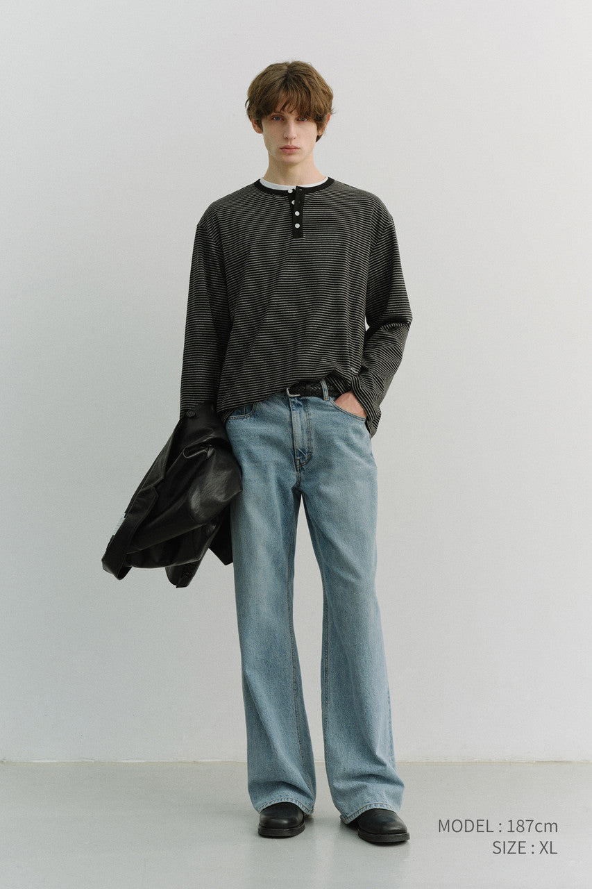 Dunst Unisex Henley-Neck T-Shirt Black Stripe