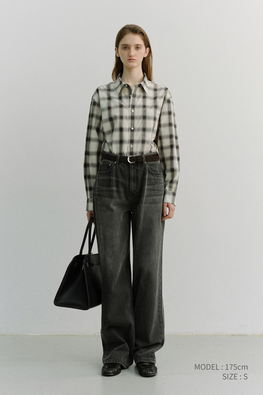 Dunst Unisex 2-Way Oversized Checked Shirt Black Ombre Check