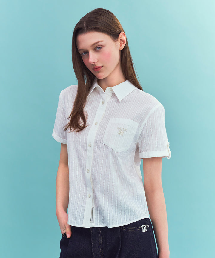 Satur (W) Roll Up Half Shirt - Cream