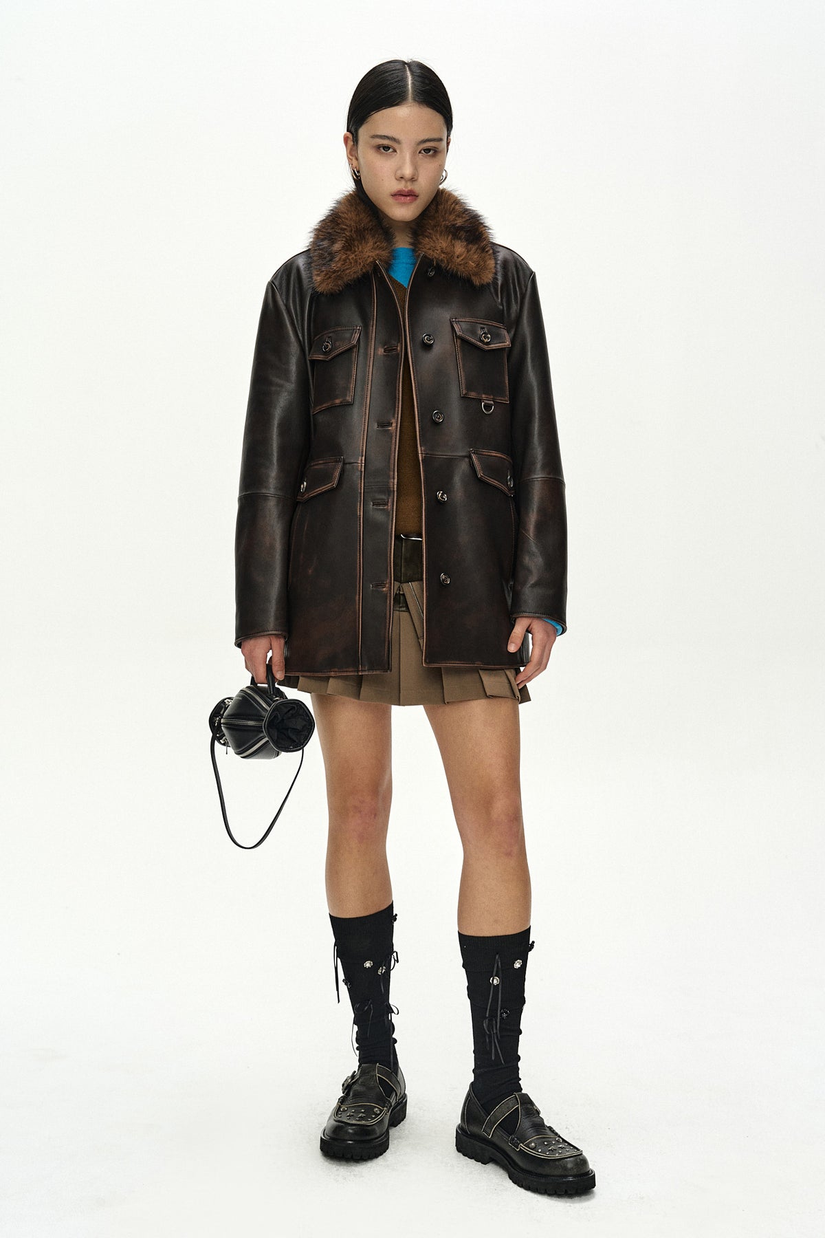 Andersson Bell Fur Collar Field Leather Jacket