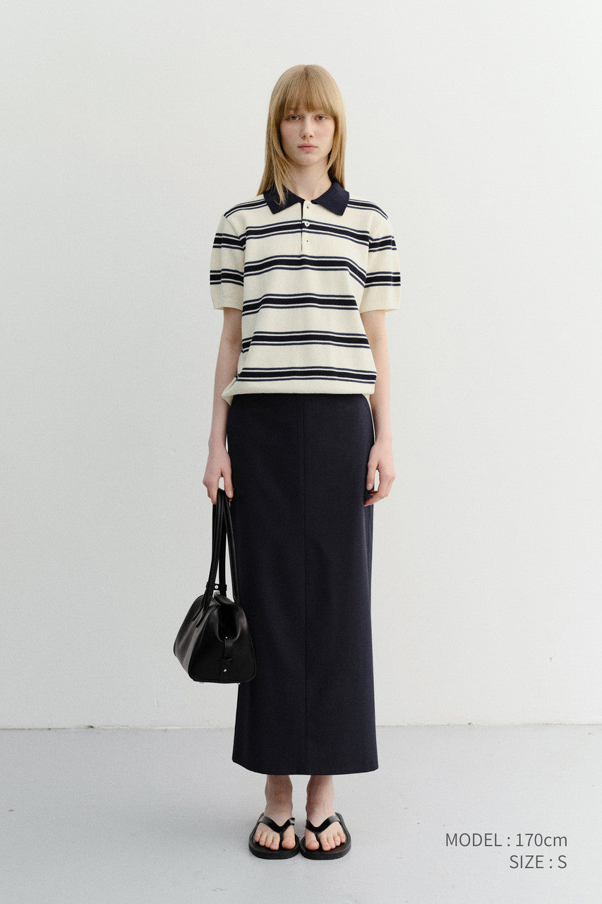 Dunst Unisex Multi Striped Polo Knit Cream Navy