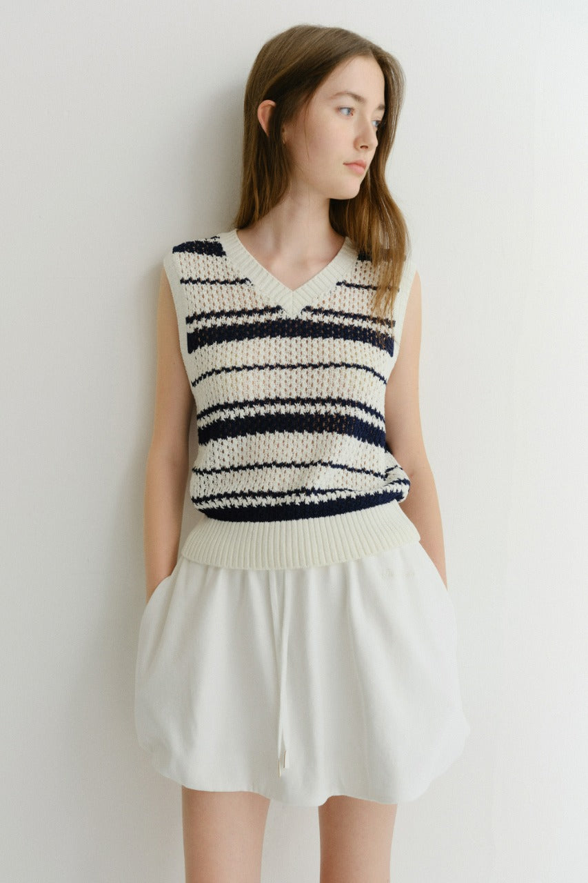 Dunst Unisex Chunky Striped Knit Vest Navy