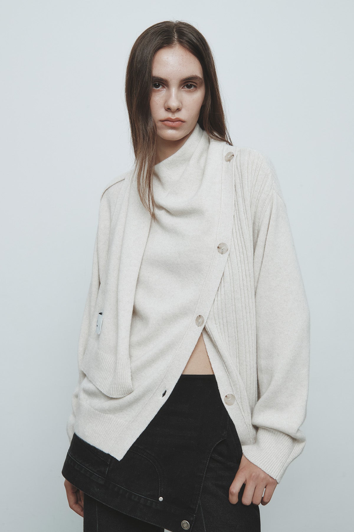Matinkim Muffler Cardigan IN Light Beige