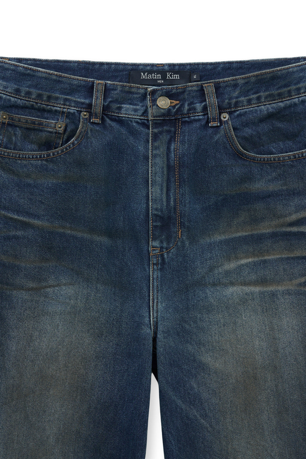 [matinkim] DIRTY WASHED DENIM PANTS FOR MEN IN BLUE