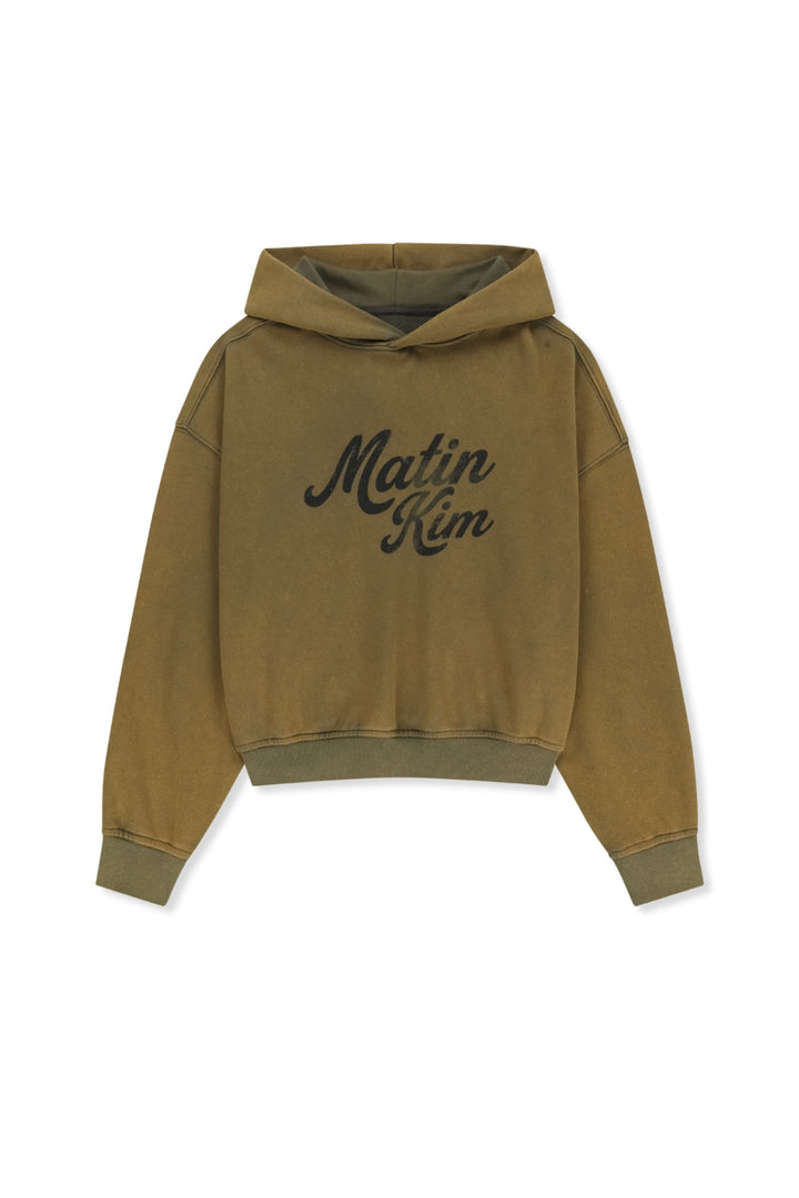 Matinkim Washed Calligraphy Logo Hoody Top IN Khaki