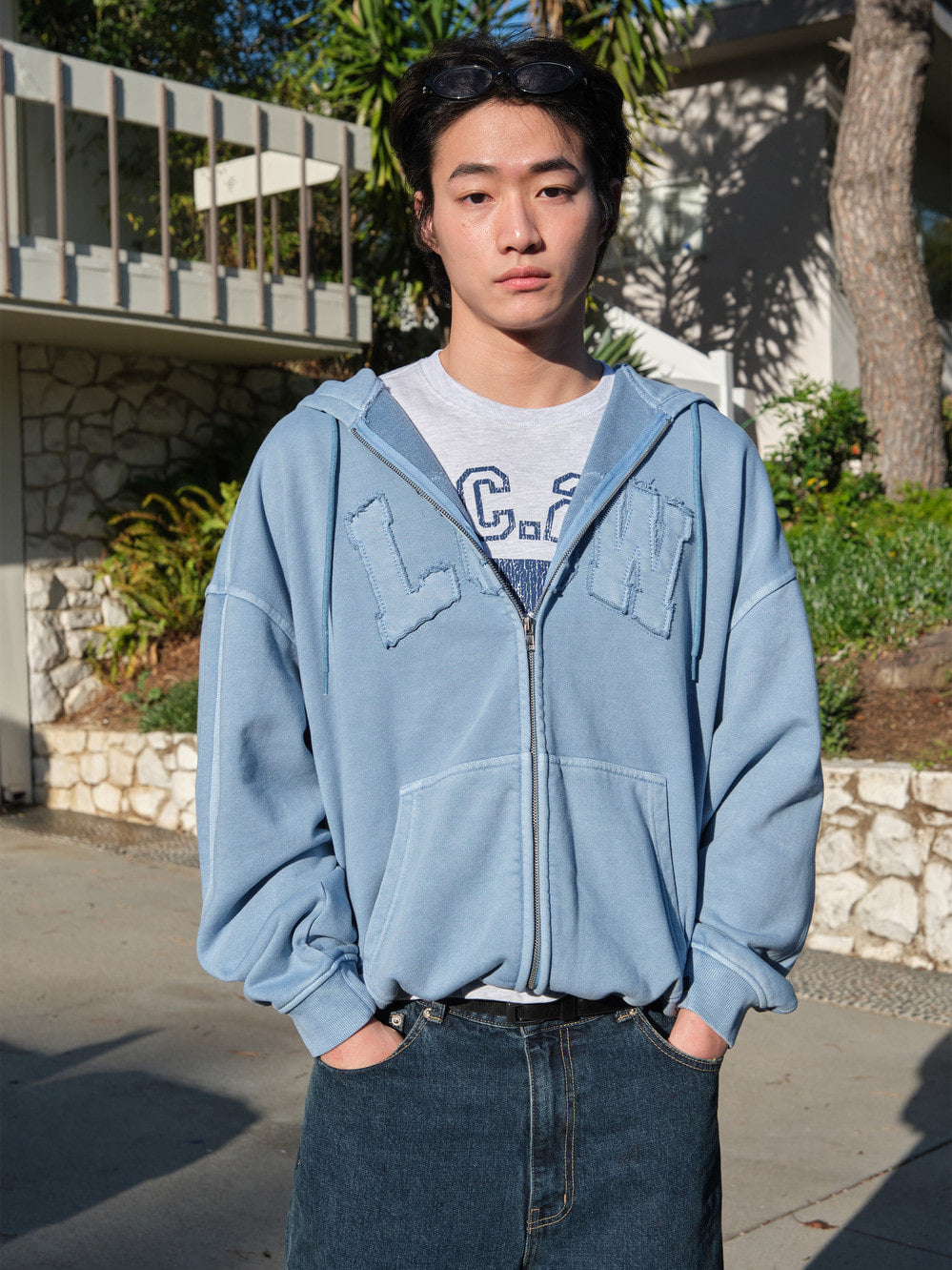 Low Classic Low Washed Zip-Up Hoodie Baby Blue