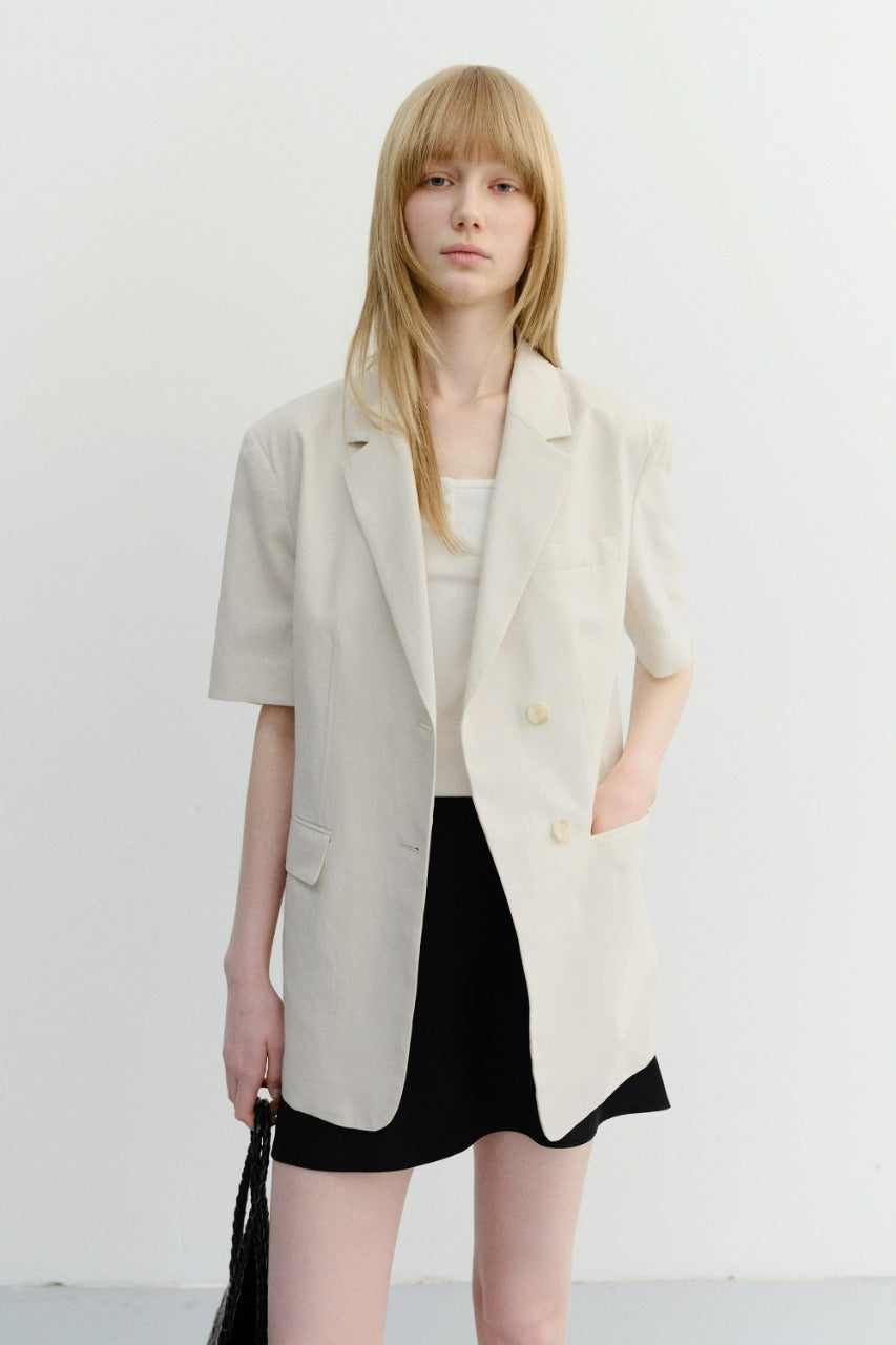 Dunst Half Sleeve Belted Linen Jacket Cream