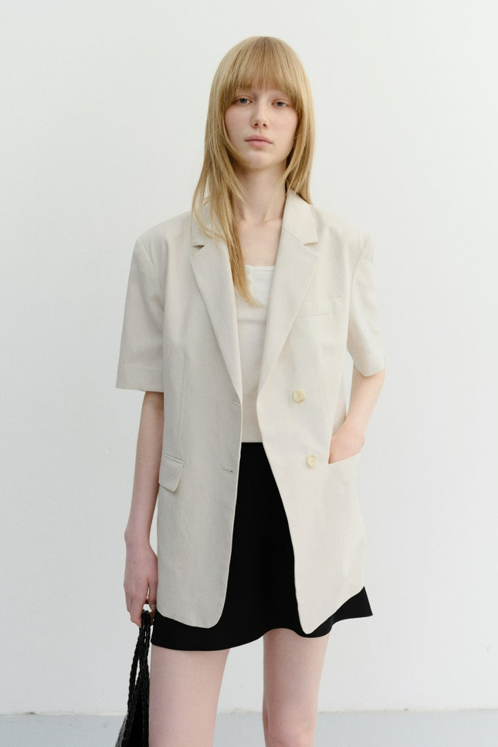 Dunst Half Sleeve Belted Linen Jacket Cream