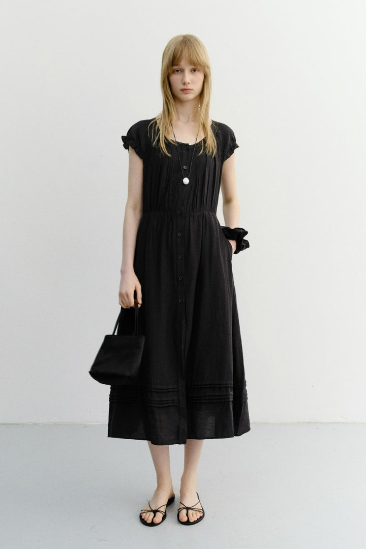 Dunst Sleeveless Shirring Dress Black